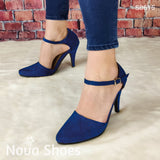 Calzado De Tacon Delgado No Tan Alto. Diseño Estilizado Azul / 35 Normal Zapatos Medianos