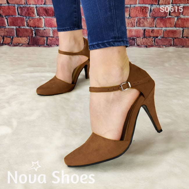 Calzado De Tacon Delgado No Tan Alto. Diseño Estilizado Cafe / 35 Normal Zapatos Medianos