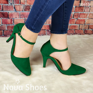 Calzado De Tacon Delgado No Tan Alto. Diseño Estilizado Verde / 35 Normal Zapatos Medianos