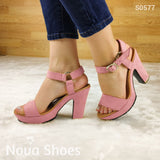 Calzado Hecho De Gamuza Estilo Tacon Cuadrado Rosado / 35 Normal Zapatos Altos