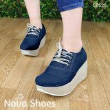 Calzado Mediano De Cordones Hecho Tela Jean. Fáciles Combinar Con Cualquier Ropa Jean Oscuro / 34