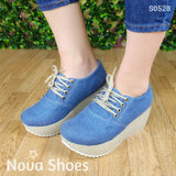 Calzado Mediano De Cordones Hecho Tela Jean. Fáciles Combinar Con Cualquier Ropa Zapatos Medianos