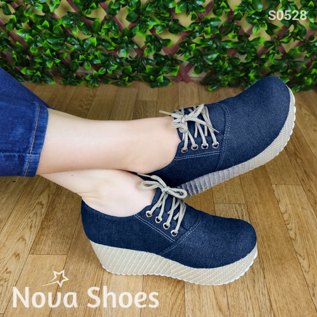 Calzado Mediano De Cordones Hecho Tela Jean. Fáciles Combinar Con Cualquier Ropa Zapatos Medianos