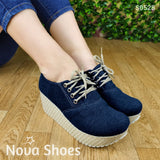 Calzado Mediano De Cordones Hecho Tela Jean. Fáciles Combinar Con Cualquier Ropa Zapatos Medianos