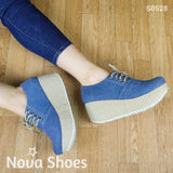 Calzado Mediano De Cordones Hecho Tela Jean. Fáciles Combinar Con Cualquier Ropa Zapatos Medianos