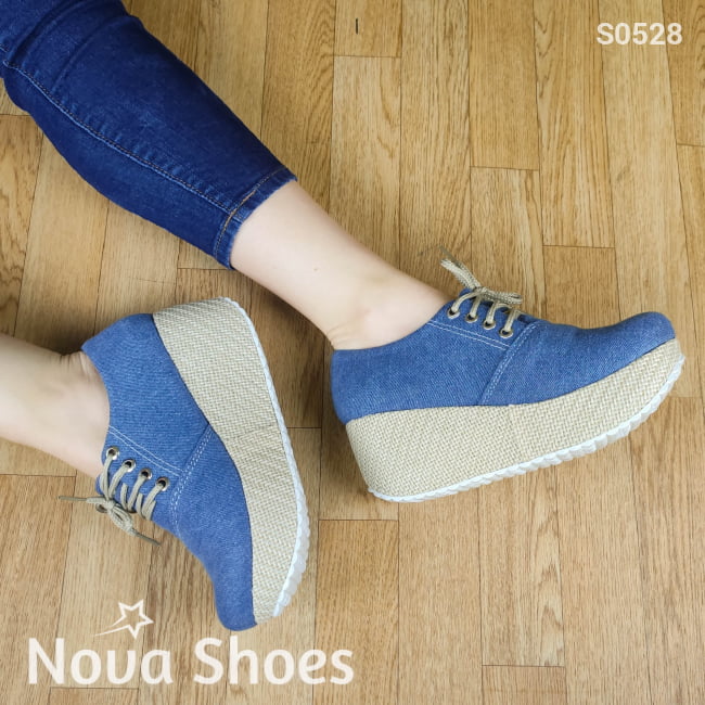 Calzado Mediano De Cordones Hecho Tela Jean. Fáciles Combinar Con Cualquier Ropa Zapatos Medianos