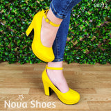Calzado Para Dama De Cuerina Estilo Tacon Cuadrado. Estilo Casual Cerrado Amarillo / 35 Normal