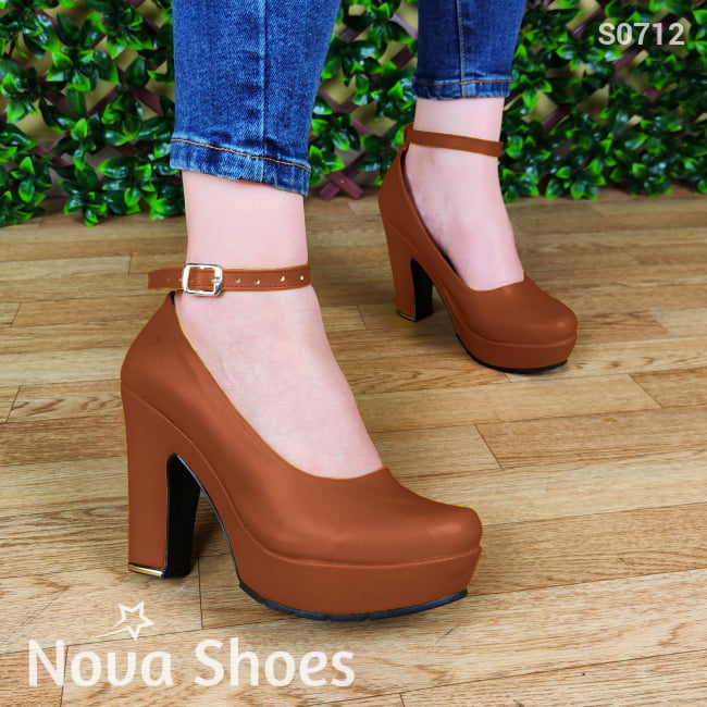 Calzado Para Dama De Cuerina Estilo Tacon Cuadrado. Estilo Casual Cerrado Cafe / 35 Normal Zapatos