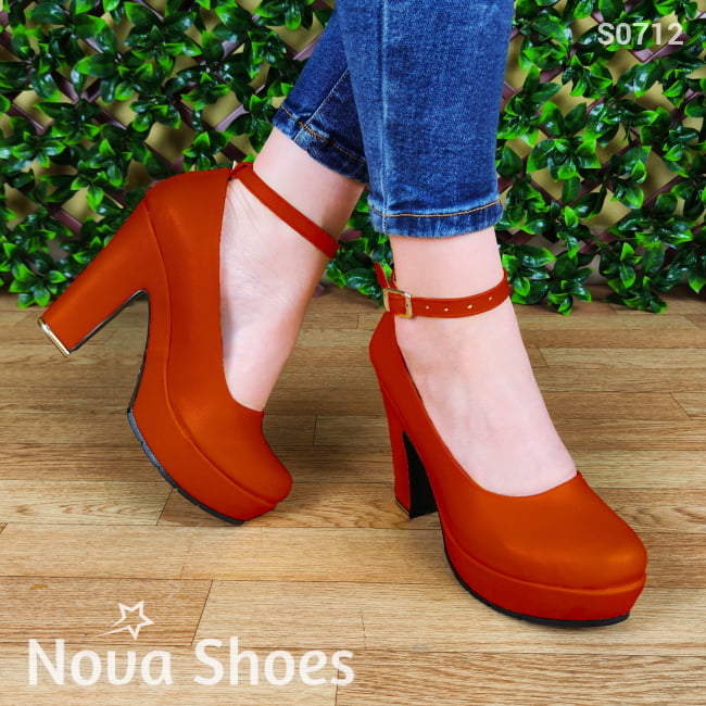 Calzado Para Dama De Cuerina Estilo Tacon Cuadrado. Estilo Casual Cerrado Rojo / 35 Normal Zapatos