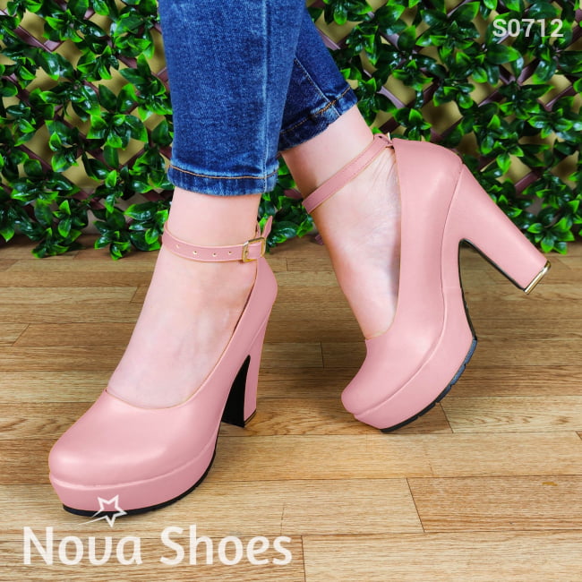 Calzado Para Dama De Cuerina Estilo Tacon Cuadrado. Estilo Casual Cerrado Rosado / 35 Normal Zapatos