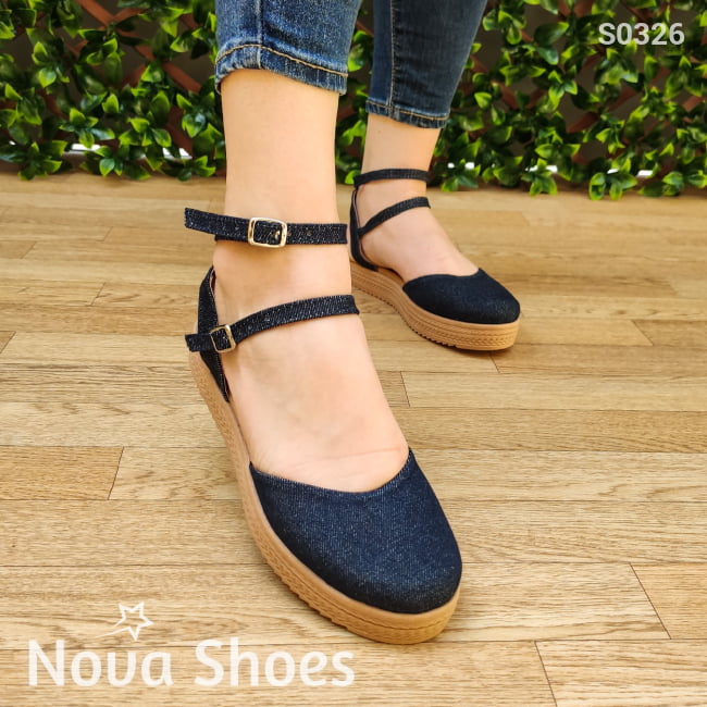 Cerrado De Enfrente Hecho Tela Jean Zapatos Bajitos