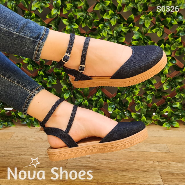 Cerrado De Enfrente Hecho Tela Jean Zapatos Bajitos