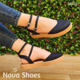 Cerrado De Enfrente Hecho Tela Jean Zapatos Bajitos