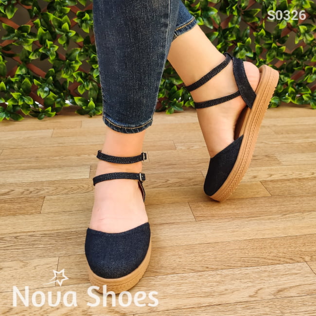 Cerrado De Enfrente Hecho Tela Jean Zapatos Bajitos