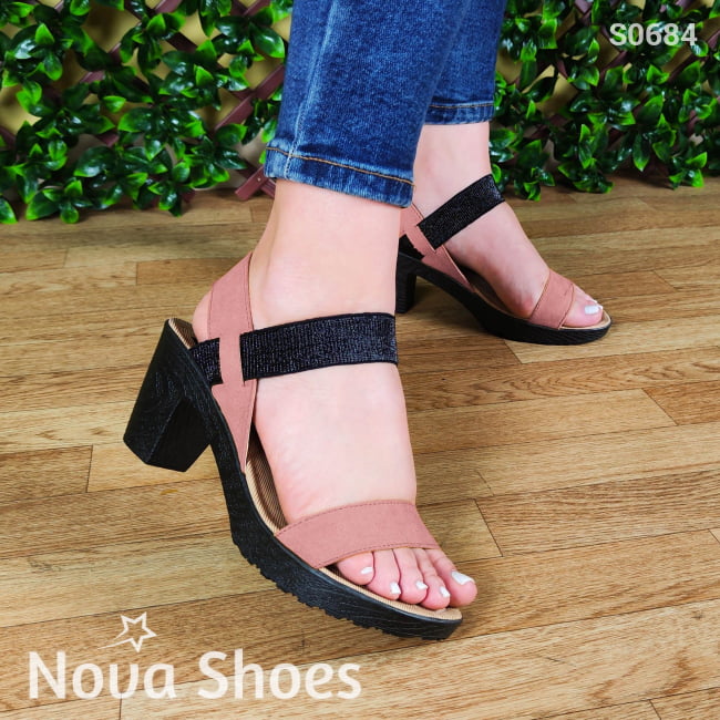 Comoda Sandalia Femenina. De Tacón Cuadrado No Tan Alta Hecha De Gamuza Rosado / 35 Normal Zapatos