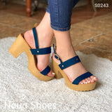 Cómodas Sandalias De Tacón No Tan Altas Suela Color Crema Azul / 35 Normal