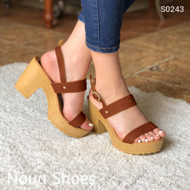 Cómodas Sandalias De Tacón No Tan Altas Suela Color Crema Cafe / 35 Normal