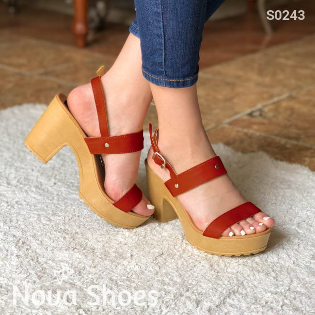Cómodas Sandalias De Tacón No Tan Altas Suela Color Crema Rojo / 35 Normal