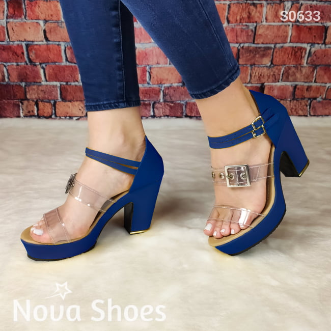 Complejo Zapato De Tacón Pequeño. Hecho Cuerina Y Fajas Transparentes Azul / 35 Normal Zapatos