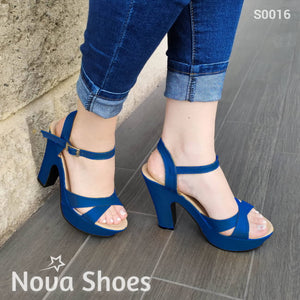Delicado Zapato Diseño De Tiras Delgadas Cruzadas Azul / 35 Normal Zapatos Altos