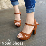 Delicado Zapato Diseño De Tiras Delgadas Cruzadas Cafe / 35 Normal Zapatos Altos