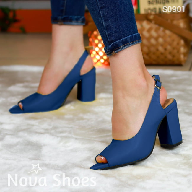 Elegancia Cotidiana: Zapatos Con Tacón Robusto Azul / 35 Normal Medianos