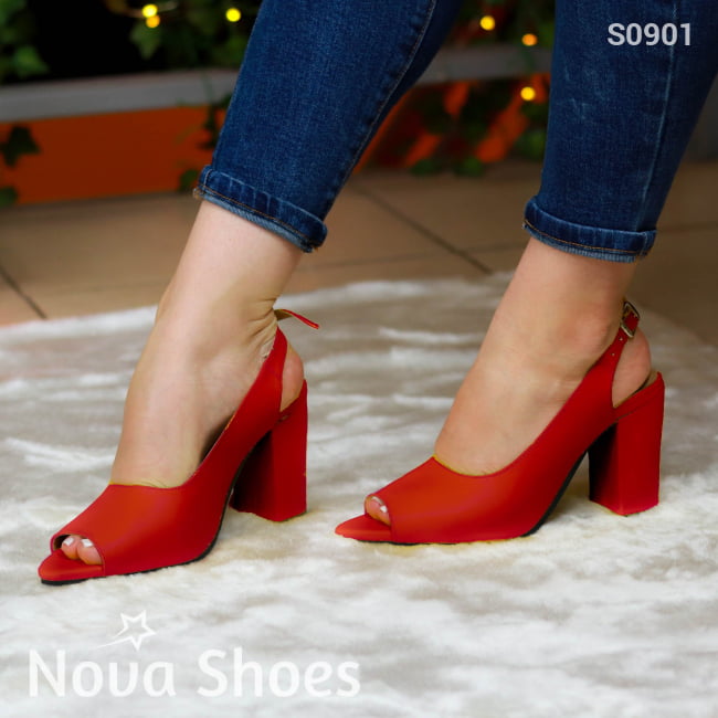 Elegancia Cotidiana: Zapatos Con Tacón Robusto Rojo / 35 Normal Medianos