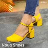 Elegancia Moderna: Tacones Con Correa Y Hechos De Cuerina Amarillo / 35 Normal Zapatos Medianos