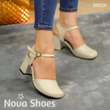 Elegancia Moderna: Tacones Con Correa Y Hechos De Cuerina Beige / 35 Normal Zapatos Medianos