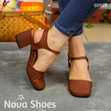 Elegancia Moderna: Tacones Con Correa Y Hechos De Cuerina Cafe / 35 Normal Zapatos Medianos
