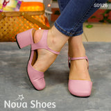 Elegancia Moderna: Tacones Con Correa Y Hechos De Cuerina Rosado / 35 Normal Zapatos Medianos