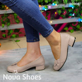 Elegantes Bailarinas Con Punta Redonda Y Tacon Pequeño Beige / 35 Normal Zapatos Bajitos
