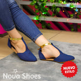 Elegantes Flats Semi Abierta Con Faja Ajustable En Color Dorado. Azul / 35 Normal Zapatos Bajitos