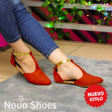Elegantes Flats Semi Abierta Con Faja Ajustable En Color Dorado. Rojo / 35 Normal Zapatos Bajitos