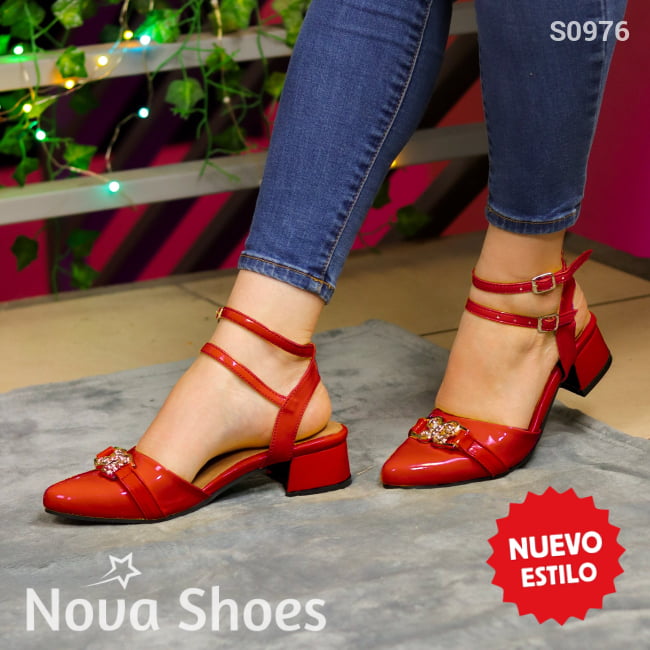Encanto Y Confort: Zapatos De Charol En Tacón Bajo Diseño Sofisticado Rojo / 35 Normal Medianos