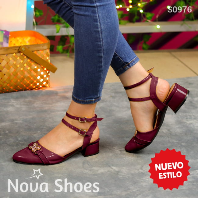 Encanto Y Confort: Zapatos De Charol En Tacón Bajo Diseño Sofisticado Rojo Vino / 35 Normal Medianos