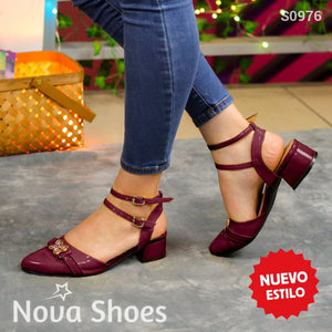 Encanto Y Confort: Zapatos De Charol En Tacón Bajo Diseño Sofisticado Rojo Vino / 35 Normal Medianos