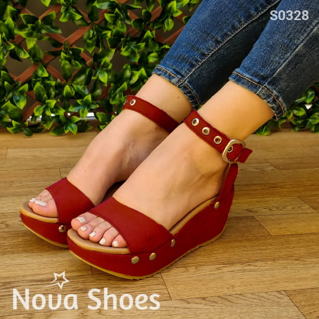Espectacular Plataforma Decorados Con Clavos Cromados A Los Lados Rojo / 34 Normal Zapatos Medianos