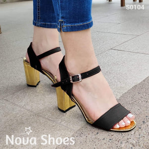 Espectaculares Sandalias Con Tacon Brillante Negro / 35 Normal Zapatos Medianos