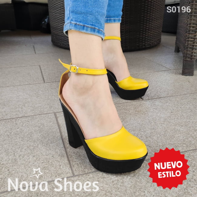 Estilo Clásico Cerrado De Enfrente. Tacón Resina Color Negro Amarillo / 35 Normal Zapatos Altos