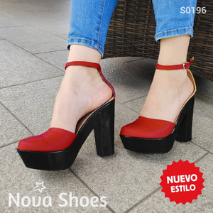 Estilo Clásico Cerrado De Enfrente. Tacón Resina Color Negro Rojo / 35 Normal Zapatos Altos