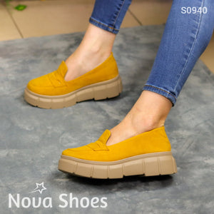 Estilo Urbano: Mocasines Con Plataforma Moderna Amarillo / 35 Normal Zapatos Medianos