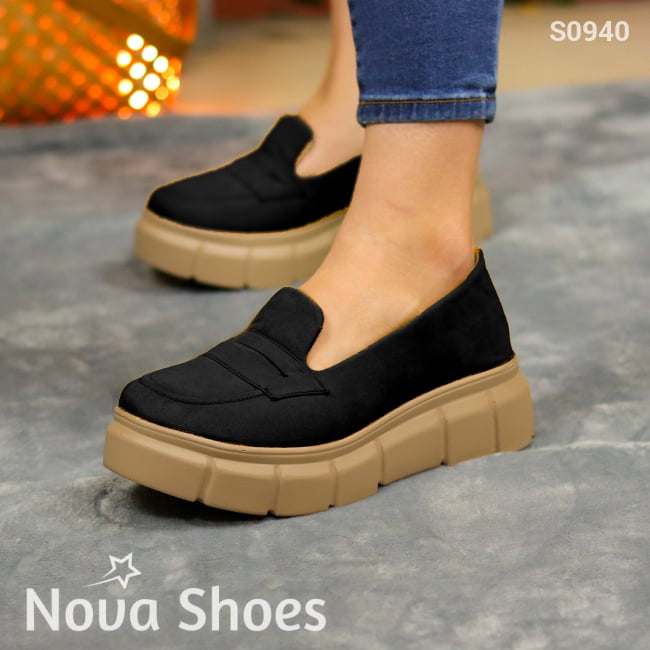 Estilo Urbano: Mocasines Con Plataforma Moderna Negro / 35 Normal Zapatos Medianos