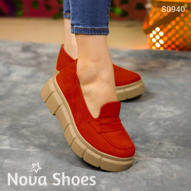 Estilo Urbano: Mocasines Con Plataforma Moderna Rojo / 35 Normal Zapatos Medianos