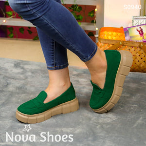 Estilo Urbano: Mocasines Con Plataforma Moderna Verde / 35 Normal Zapatos Medianos