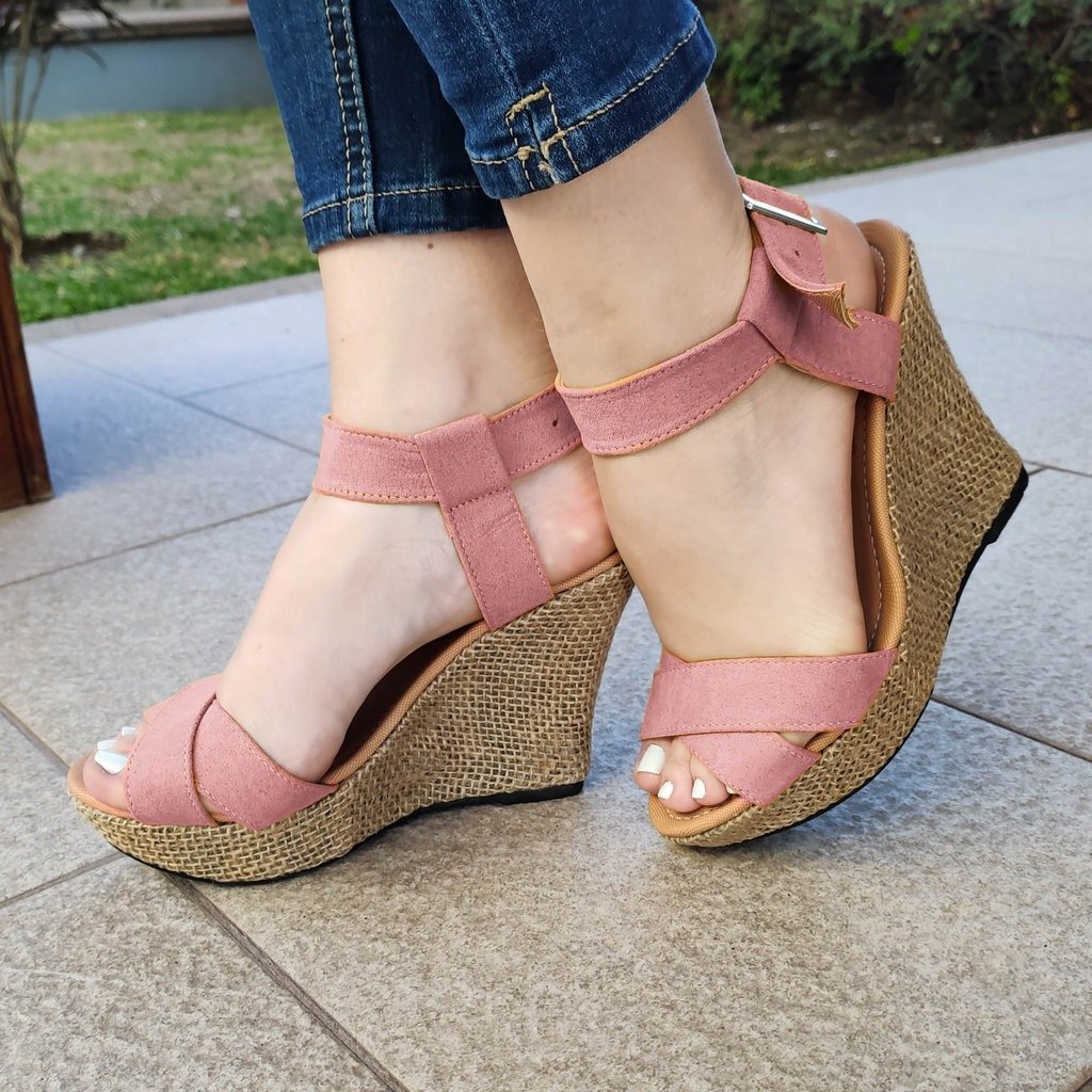 Plataforma De Gamuza Con Fajas Cruzadas Rosado / 35 Normal Zapatos Altos