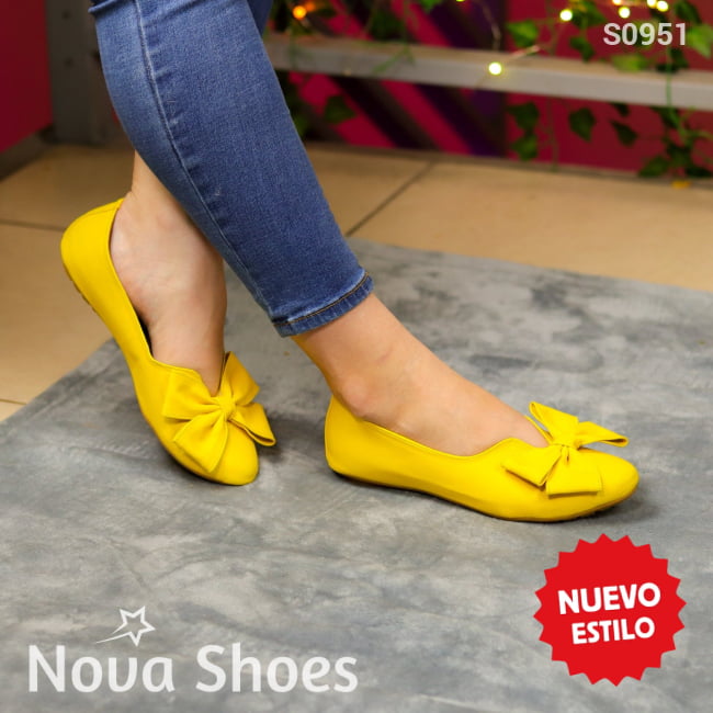 Flats Con Detalle De Moño: Dulzura En Cada Paso Amarillo / 35 Normal Zapatos Bajitos