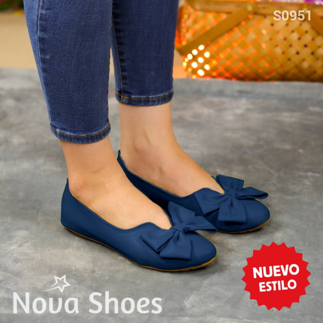 Flats Con Detalle De Moño: Dulzura En Cada Paso Azul / 35 Normal Zapatos Bajitos
