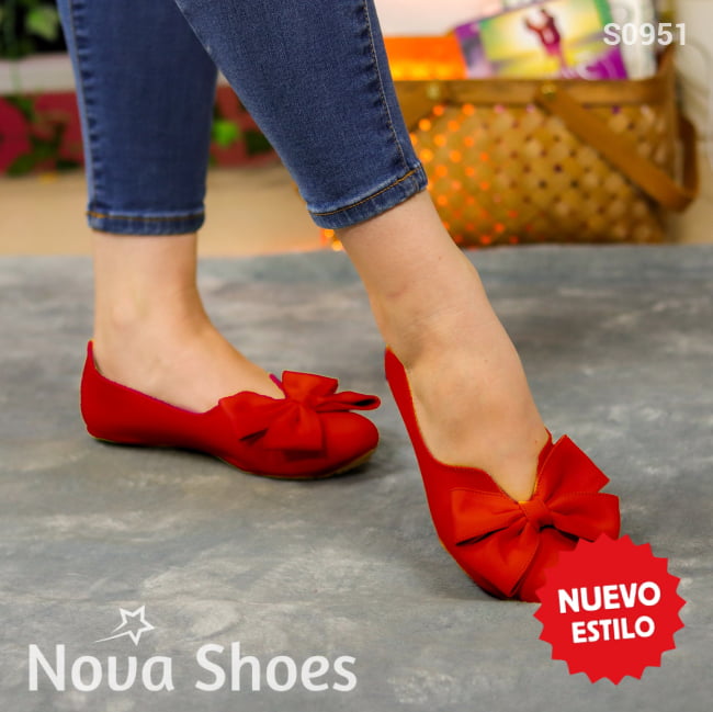 Flats Con Detalle De Moño: Dulzura En Cada Paso Rojo / 35 Normal Zapatos Bajitos