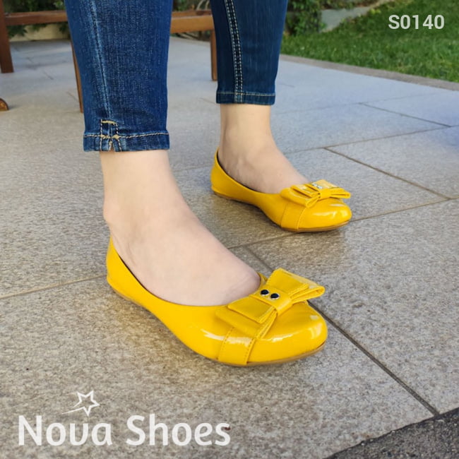 Flats De Charol Amarillo / 35 Nomal Zapatos Bajitos